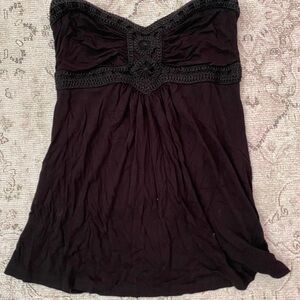 black y2k strapless top with crochet detail